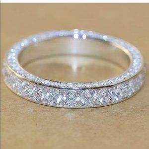 Silver & Round Crystal Eternity Love Band  Ring